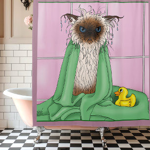 Bath Time Siamese Cat Shower Curtain