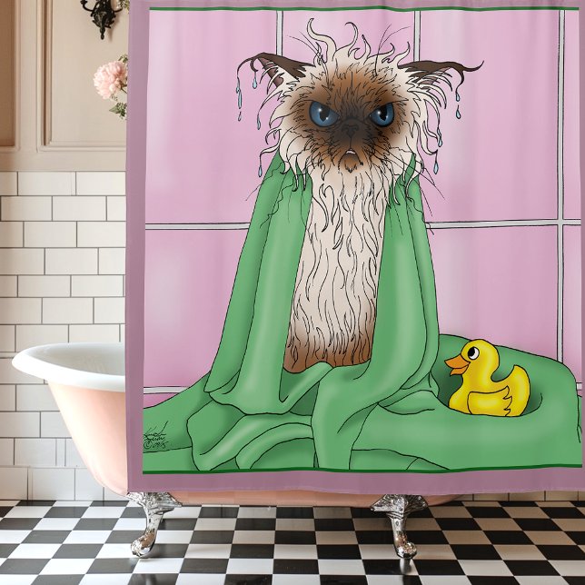 Bath Time Siamese Cat Shower Curtain (Creator Uploaded)