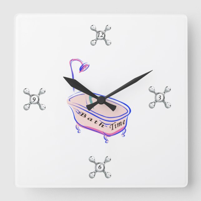 Bath Time Square Wall Clock (Front)