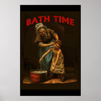 Bath Time, Vintage Boy at Wash Tub.