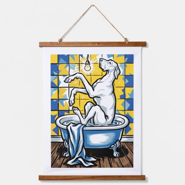 Bath time with Great Dane  Hanging Tapestry (Front)