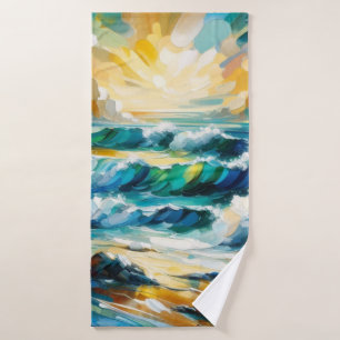 Bath Towel Ocean Waves And Sunrise Abstract Art