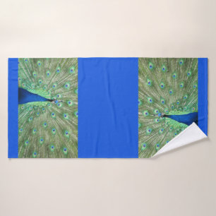 Bath Towel - Peacock on Royal Blue