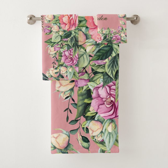 Bath Towel Set 3pc. Peonies from the Garden Opt. 3 (Insitu)