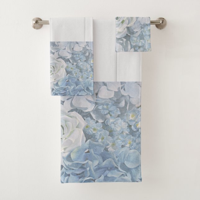 Bath Towel Set Blue Country Flowers (Insitu)