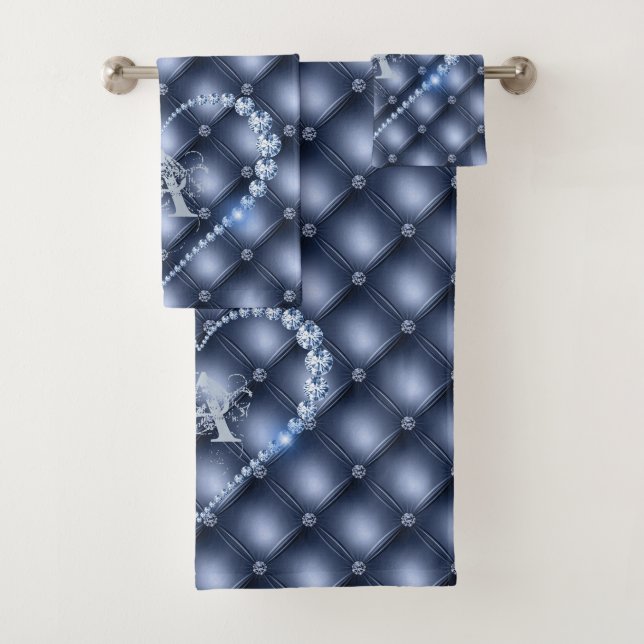 Bath Towel Set Blue Diamonds Personalisation (Insitu)