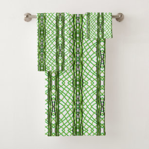 Bath Towel Set Green, Black, White Weave
