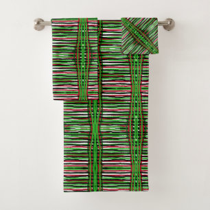 Bath Towel Set Green, Black, White Weave