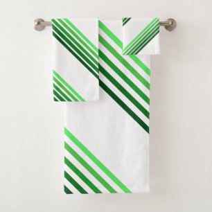 Bath Towel Set - Green Lines in Five Shades