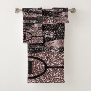 Bath Towel Set Leopard Print Glitter 