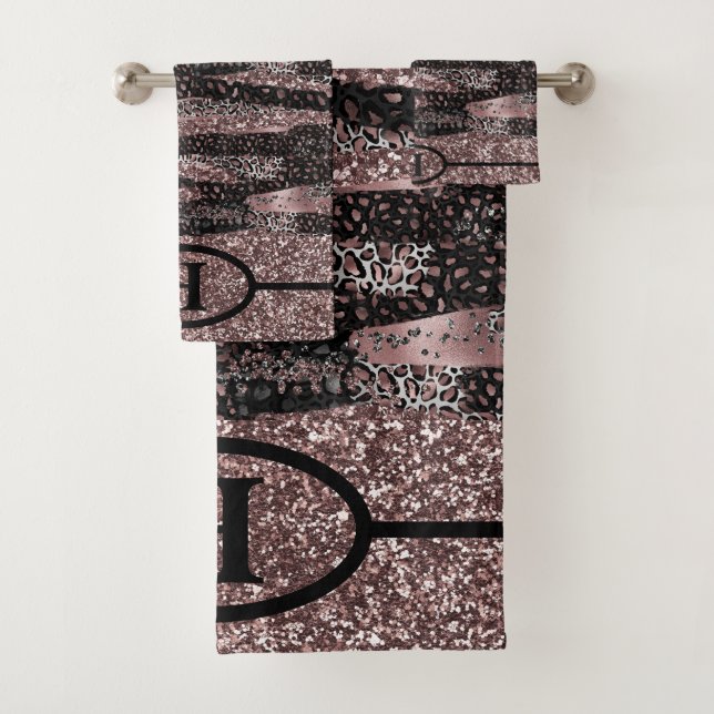 Bath Towel Set Leopard Print Glitter  (Insitu)