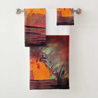 Bath Towel Set  "Orange Burst Lake"