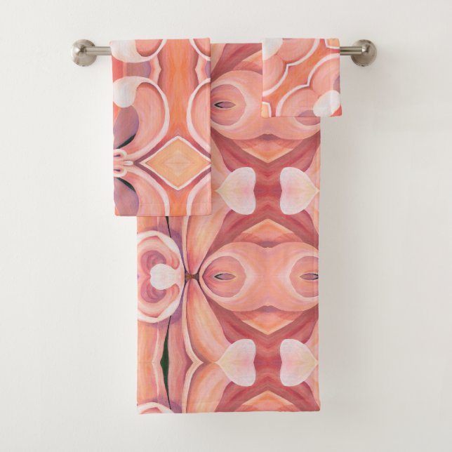 Bath Towel Set Peach Dahlia Abstract (Insitu)