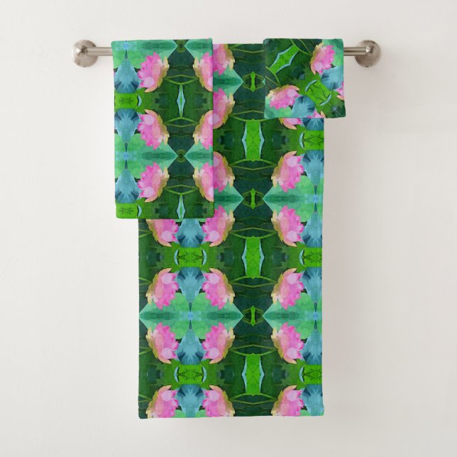 Bath Towel Set - Pink Lotus Abstract (Insitu)