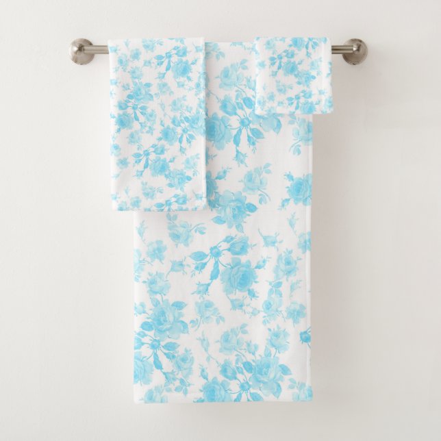 Bath towel set Saint Colette June Roses capri blue (Insitu)