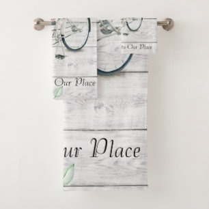 Bath Towel Set Welcome Spring Bicycle
