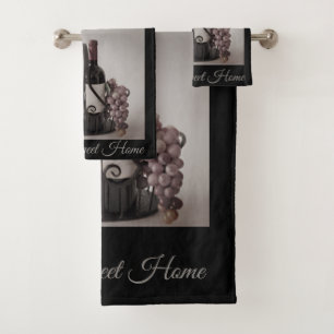 Bath Towel Set Wine and Grapes Home Sweet Home