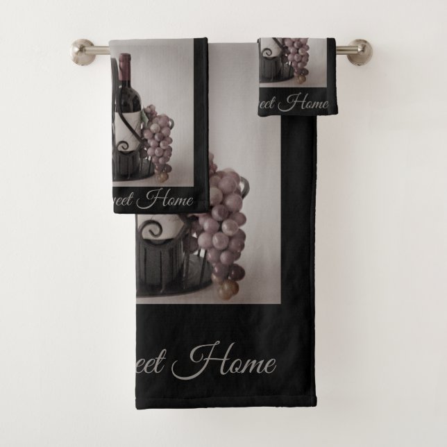 Bath Towel Set Wine and Grapes Home Sweet Home (Insitu)