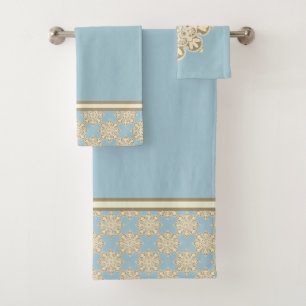 Bath Towel  Set with Medallions on sky blue