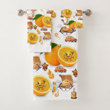 Bath Towel Sets, Happy Birthday Oranges Cake Fairy