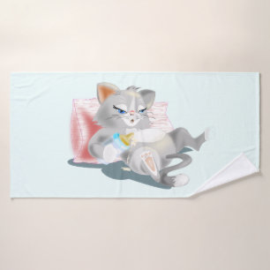 Bath Towel with Baby Kittten - Funny