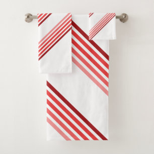 Bath Towels - Shades of Red Diagonal Stripes