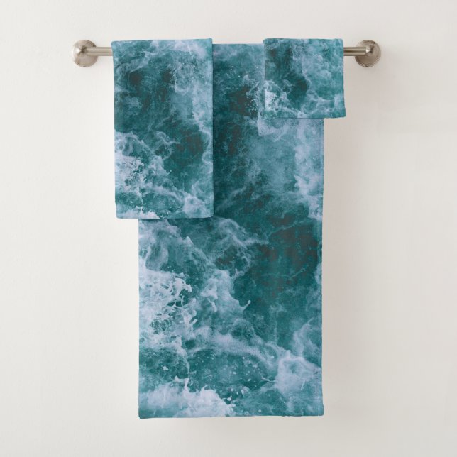 Bath towels: The Ocean, Sea, Waves, Blue, Cyan Towel Set (Insitu)