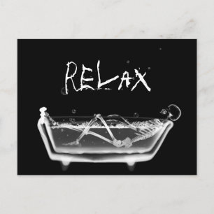 Bath Tub X-Ray Skeleton Black & White Postcard