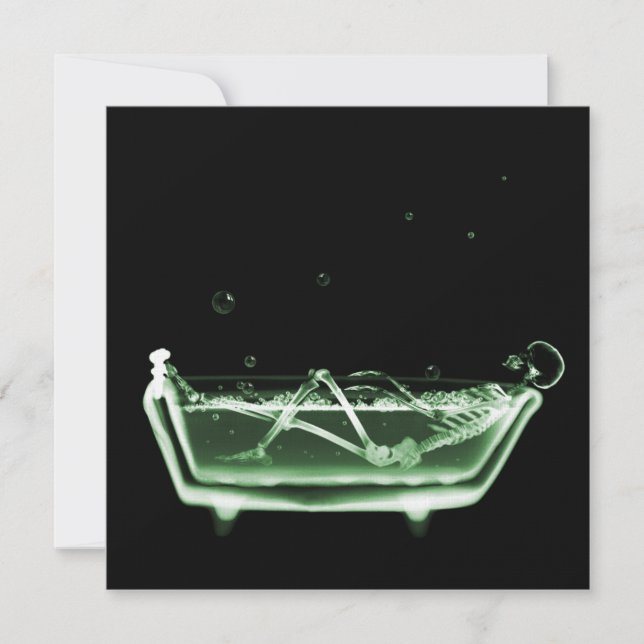 Bath Tub X-Ray Skeleton Green Invitation (Front)