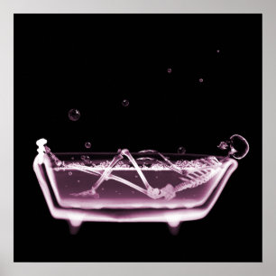 BATH TUB X-RAY VISION SKELETON - PINK POSTER