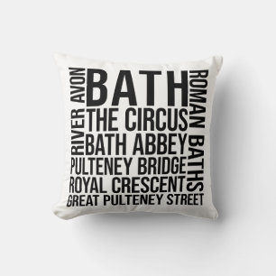 Bath, UK Landmarks Typography - England Word Art Cushion