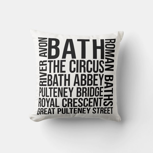 Bath, UK Landmarks Typography - England Word Art Cushion (Front)