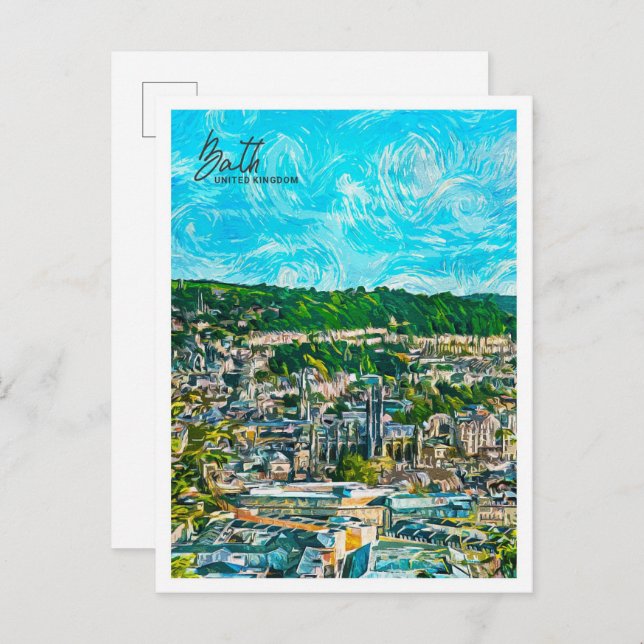 Bath United Kingdom Beautiful Oil Paint City Postcard (Front/Back)