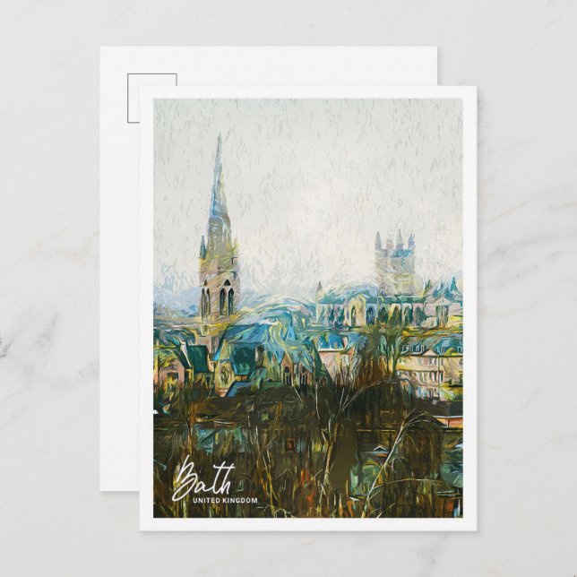 Bath United Kingdom Oil Paint City Landscape Postcard (Front/Back)