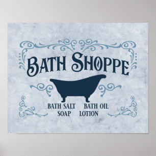 Bathe, Bath Time, Spa 14" x 11"in Blue Poster