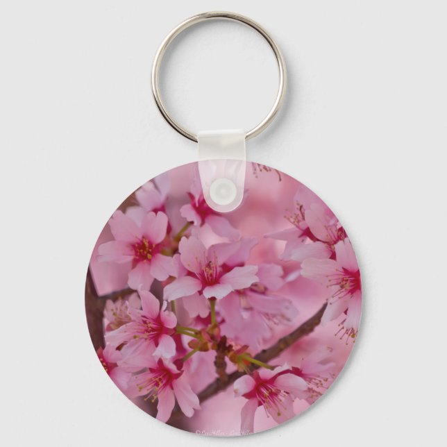 Bathed in Pink Japanese Cherry Blossoms Key Ring (Front)