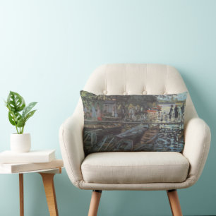 Bathers at La Grenouillère by Claude Monet Lumbar Cushion