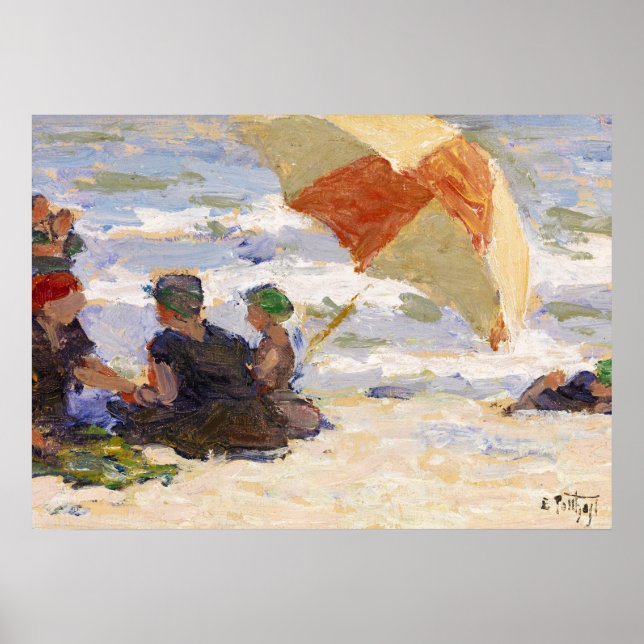 Bathers with Striped Umbrella, 1920 by Potthast Poster (Front)