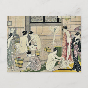 Bathhouse women diptych by Torii, Kiyonaga Ukiyo-e Postcard