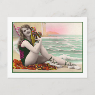Bathing Beauty in green bathing suit Postcard