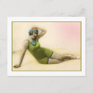 Bathing Beauty in kiwi green bathing suit Postcard