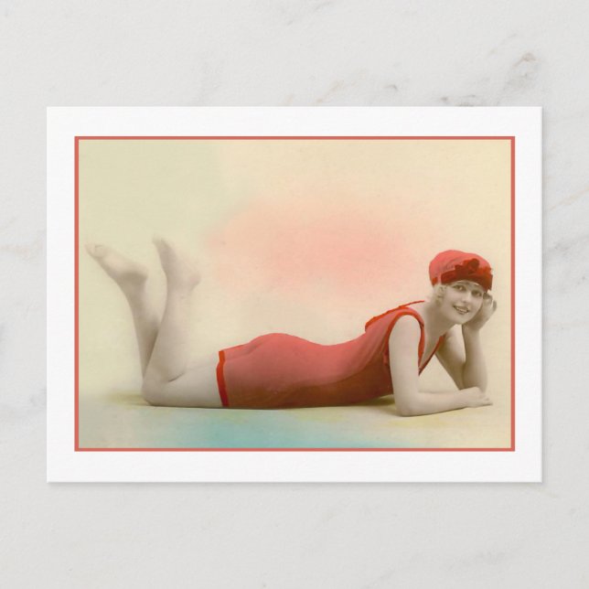 Bathing Beauty in orange red bathing suit Postcard (Front)