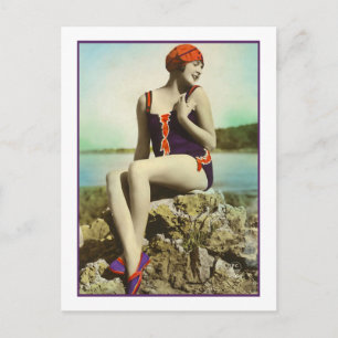 Bathing Beauty in purple and orange bathing suit Postcard