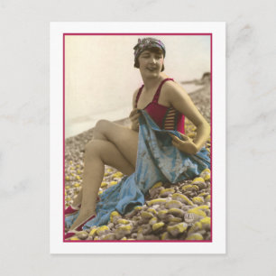 Bathing Beauty in raspberry bathing suit Postcard