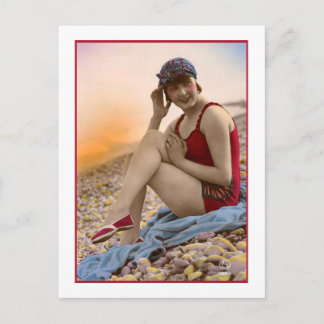 Bathing Beauty in red bathing suit Postcard