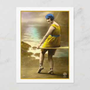 Bathing Beauty in yellow and blue Postcard