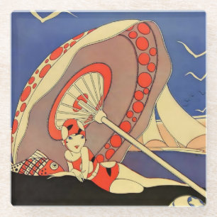 “Bathing Beauty” Magazine Cover by J Carlos Glass Coaster