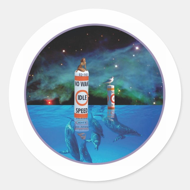 Bathing Beauty sitting on no wake zone marker Classic Round Sticker (Front)