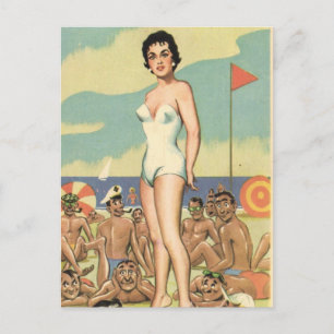 Bathing beauty ! Vintage comic art Postcard