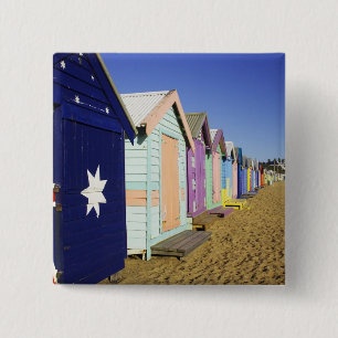 Bathing Boxes, Middle Brighton Beach, Port 15 Cm Square Badge